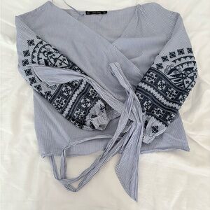 Zara Blue and White Striped Blouse